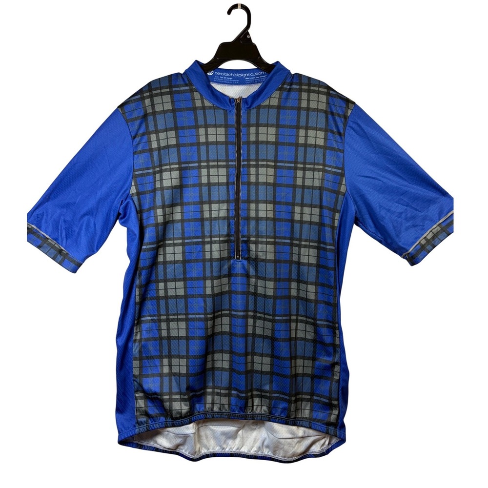 Aero Tech Designs Cycling Jersey Mens 2XL Tall Blue Plaid Excellent 1/4 Zip Top